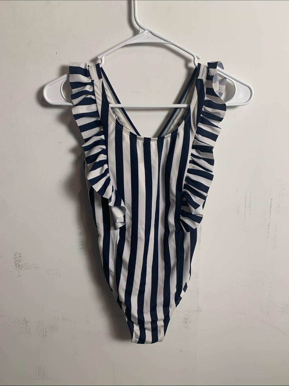 wonder nation Navy & White Striped Ruffle One-Piece Swimsuit